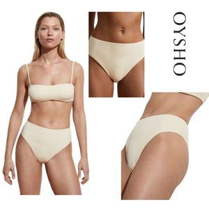 NWT Oysho Rib High Waisted Bikini Brief in Cream Color Size L